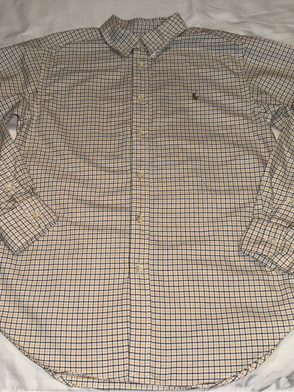 Ralph Lauren Boys Button-Down Checked Shirt in White, Blue and Tan